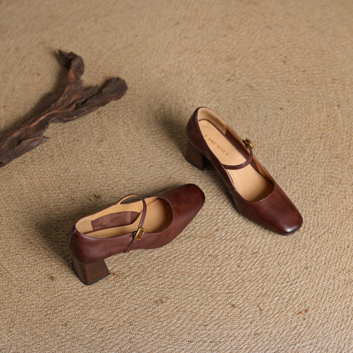 Lenara | Elegant Square Toe Mary Jane Block Heels