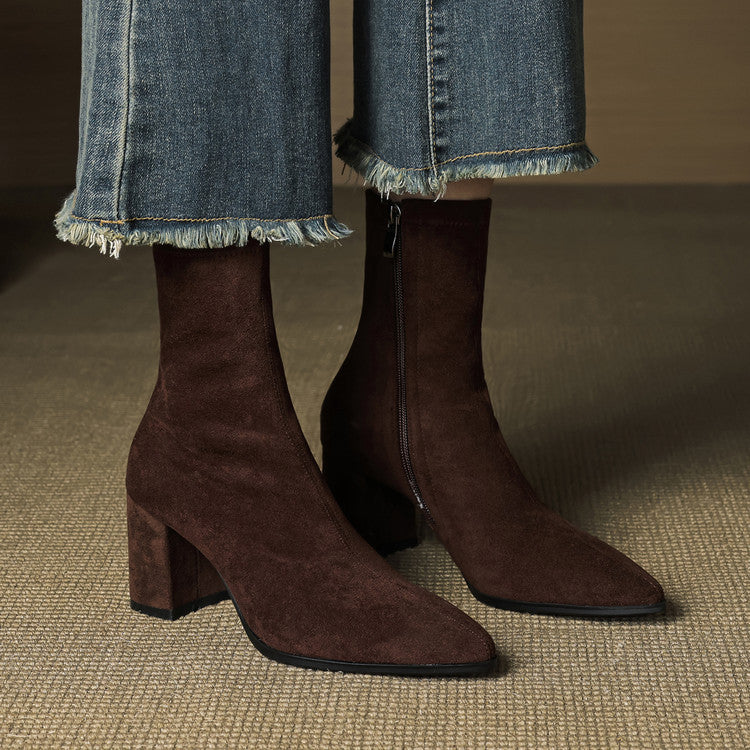 Rosanna | Chic Brown Suede Ankle Boots With Block Heel