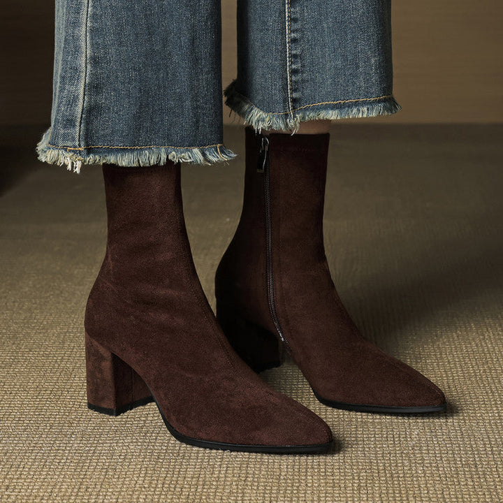 Rosanna | Chic Brown Suede Ankle Boots With Block Heel