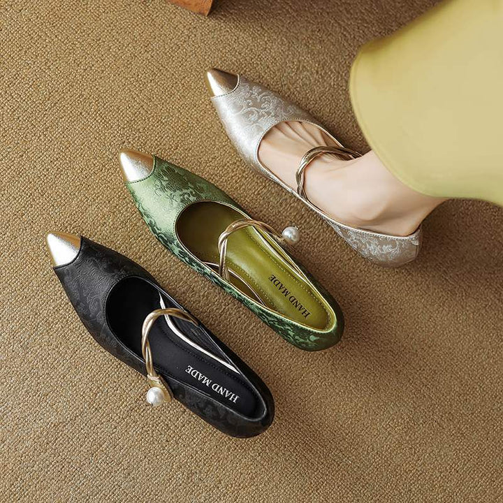 Savana | Elegant Pearl Accent Pointed Toe Kitten Heels