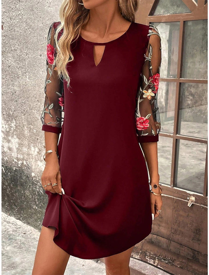 Celeste | Elegant Keyhole Floral Embroidered A-Line Mini Dress