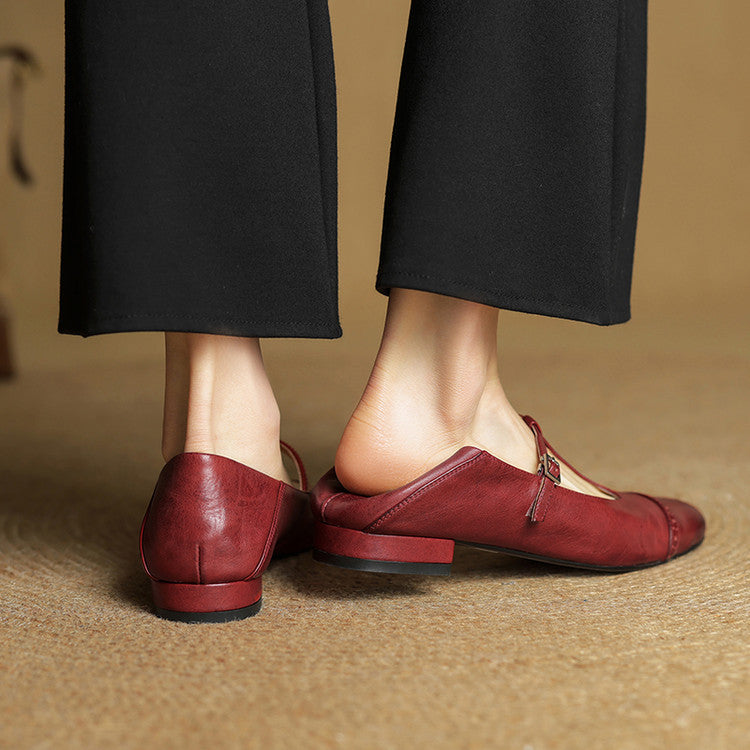 Eloise | Elegant Genuine Leather T-Strap Mary Jane Flats