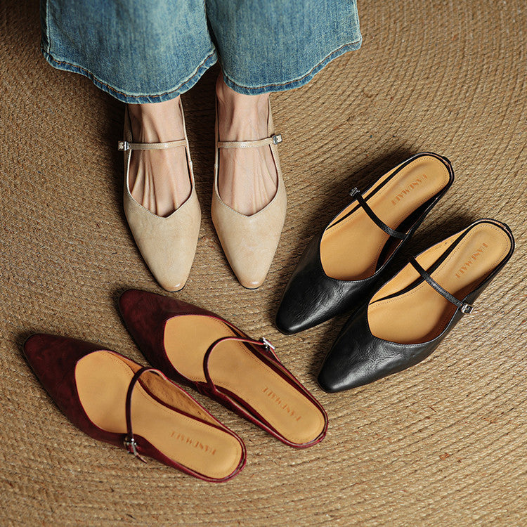 Helena | Chic Pointed Toe Mary Jane Leather Mules