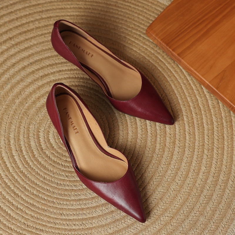 Elena | Elegant Pointed Toe Leather Kitten Heels