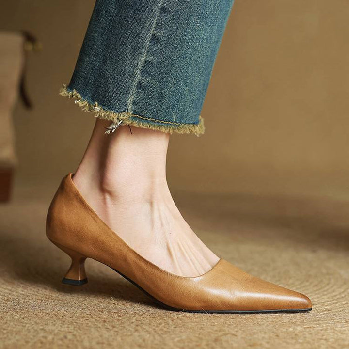 Cordelia | Elegant Pointed Toe Genuine Leather Kitten Heels