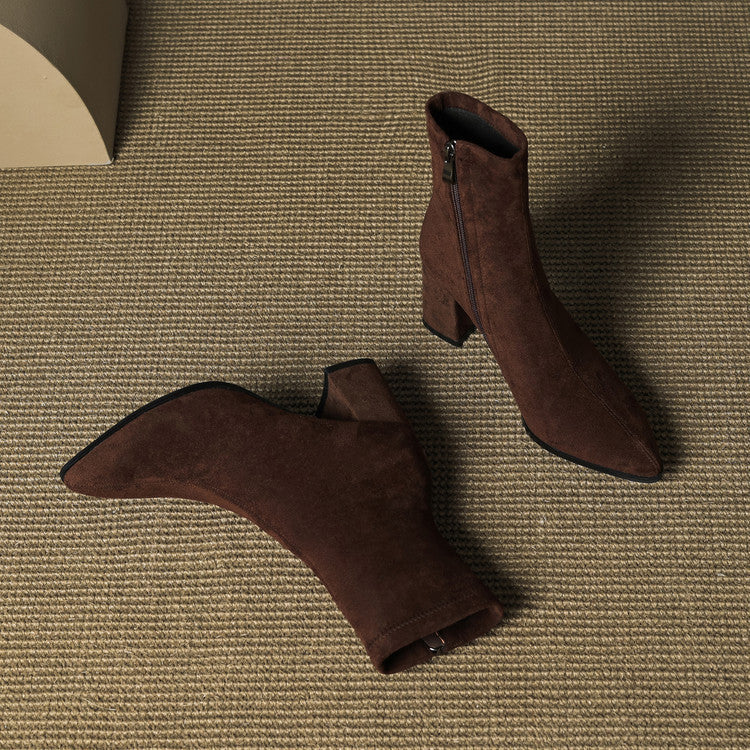 Alora | Stylish Brown Suede Block Heel Ankle Boots