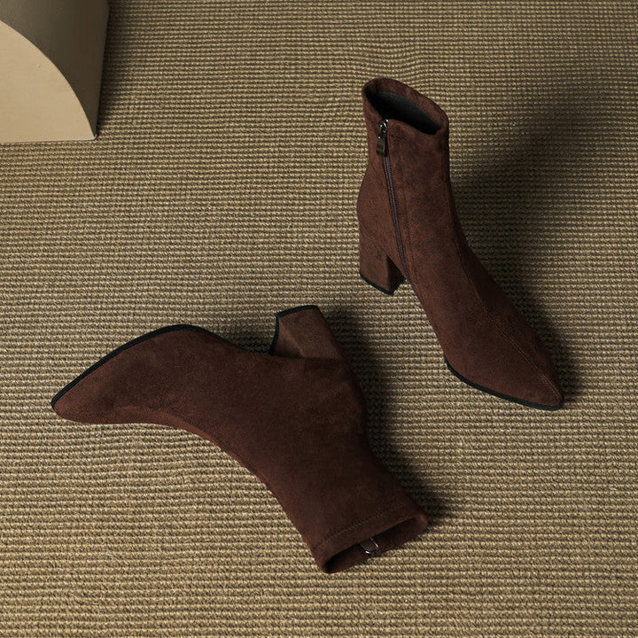Rosanna | Chic Brown Suede Ankle Boots With Block Heel