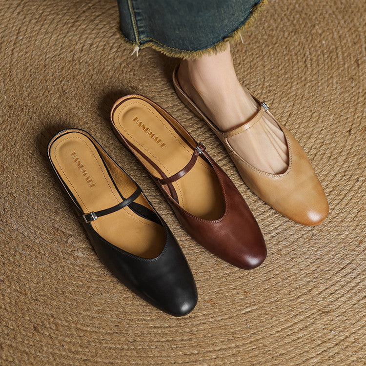 Margot | Elegant Brown Leather Mary Jane Mules With Cushioned Sole