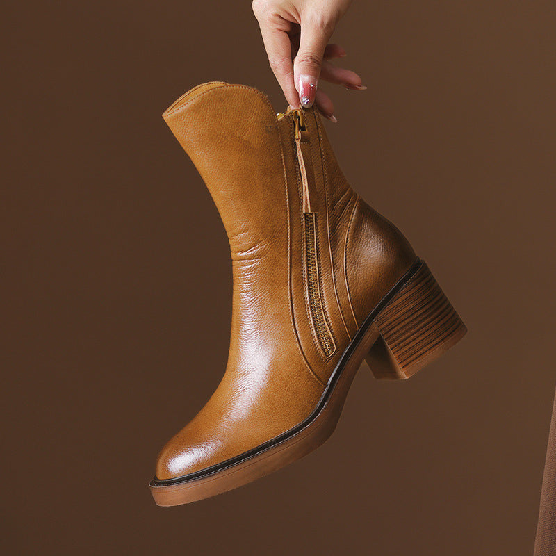 Tessa | Sleek Block Heel Ankle Boots With Double Side Zippers