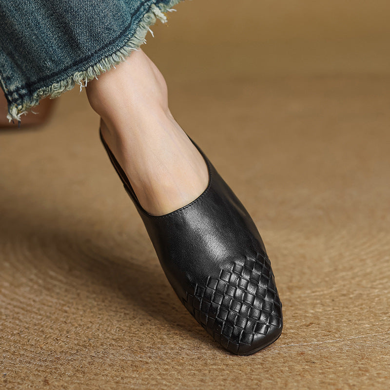 Aria | Chic Woven Leather Slip-On Mules