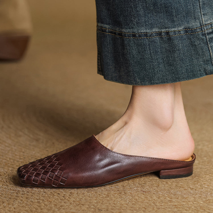 Penelope | Chic Woven Leather Mules With Slip-On Comfort