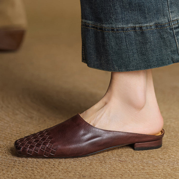 Penelope | Chic Woven Leather Mules With Slip-On Comfort