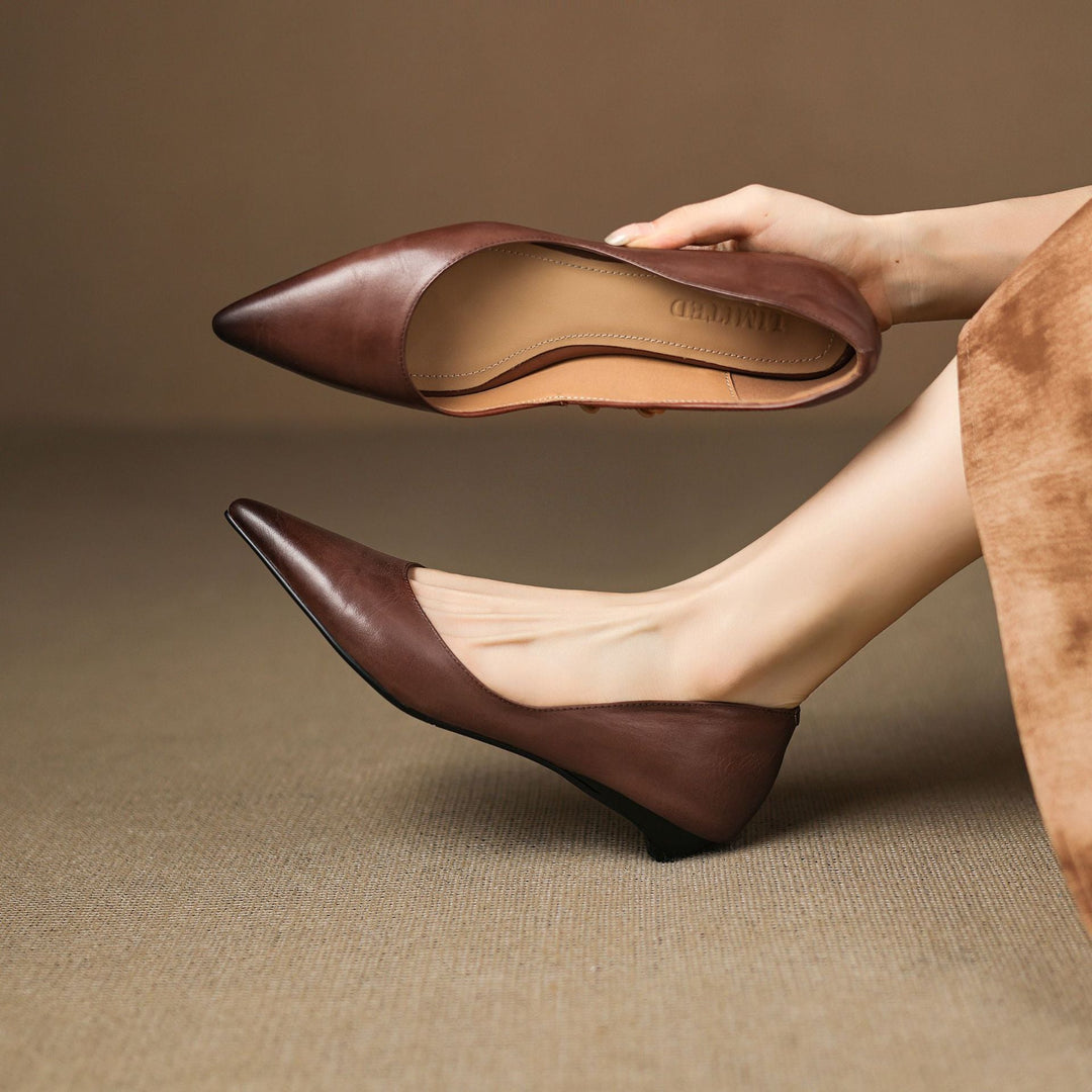 Irella | Elegant Pointed Toe Genuine Leather Flats
