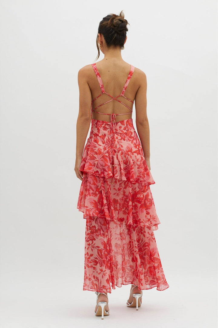 Cordelia | Elegant Tiered Floral V-Neck Ruffle Maxi Dress