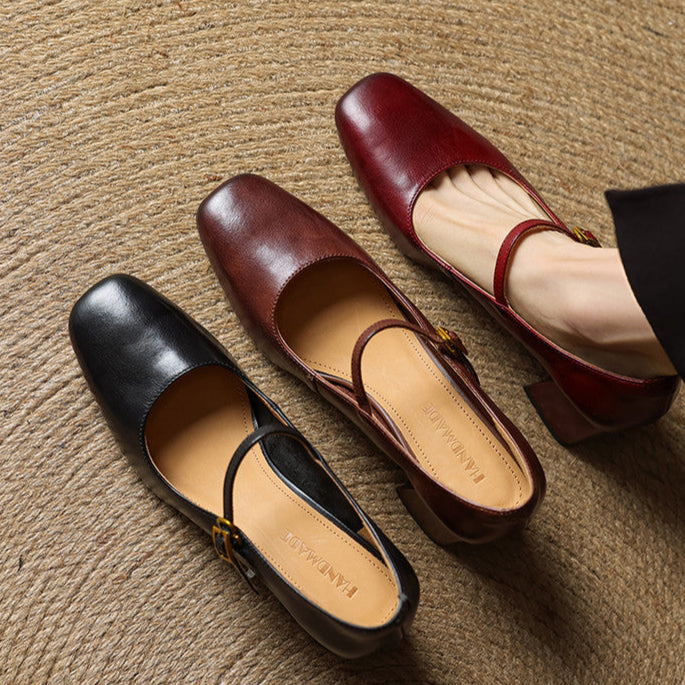 Lenara | Elegant Square Toe Mary Jane Block Heels