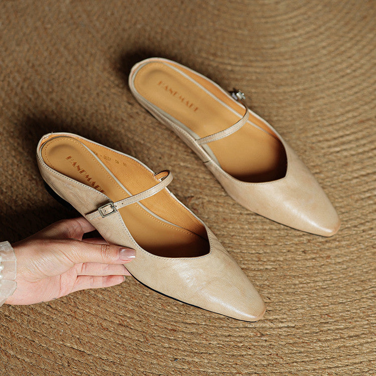 Helena | Chic Pointed Toe Mary Jane Leather Mules