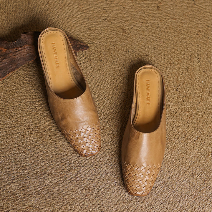 Aria | Chic Woven Leather Slip-On Mules