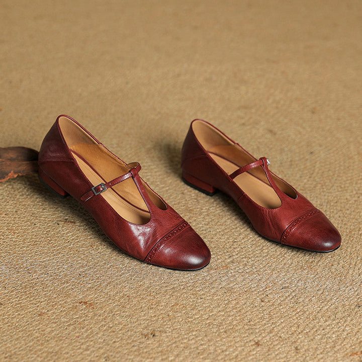 Eloise | Elegant Genuine Leather T-Strap Mary Jane Flats