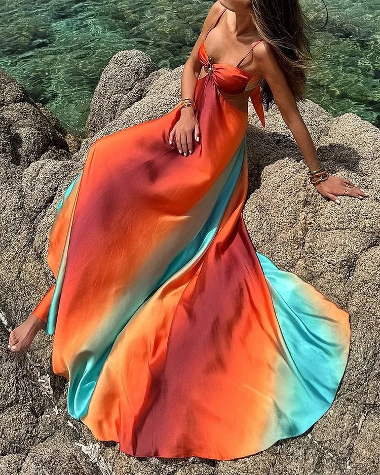 Sybil | Gradient Cutout Maxi Dress With Halter Neckline