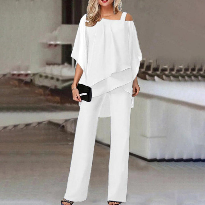 Celeste | Elegant Off-Shoulder Two Piece Set With Wide Leg Pants