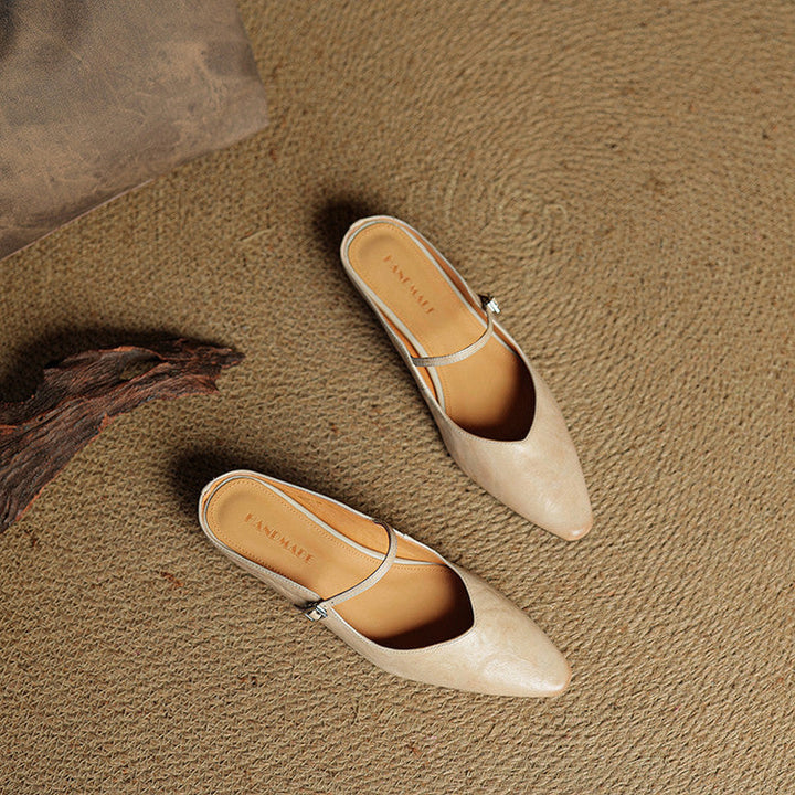 Helena | Chic Pointed Toe Mary Jane Leather Mules