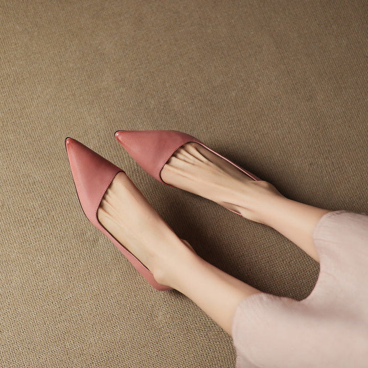 Vienna | Elegant Pointed Toe Red Leather Kitten Heel Pumps