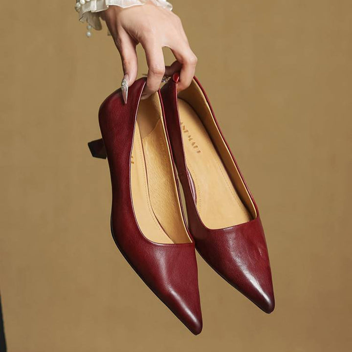 Dahlia | Chic Pointed Toe Genuine Leather Kitten Heels