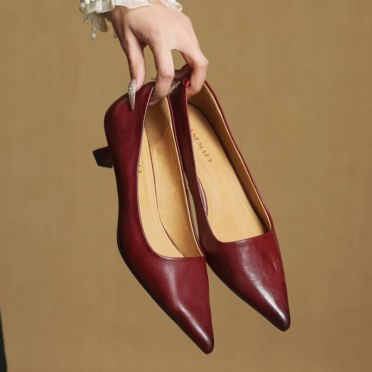 Cordelia | Elegant Pointed Toe Genuine Leather Kitten Heels