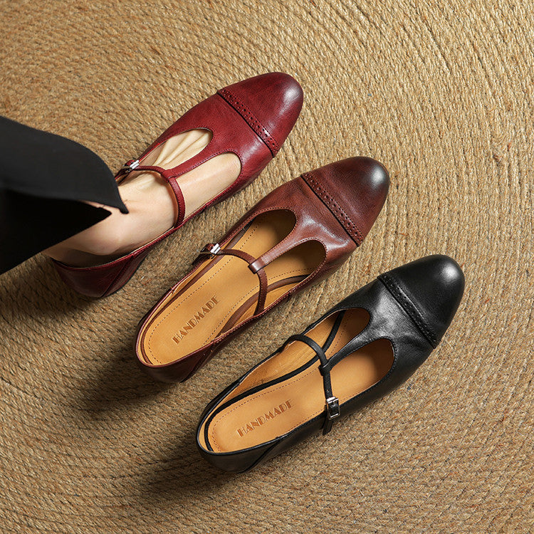 Eloise | Elegant Genuine Leather T-Strap Mary Jane Flats