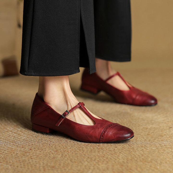 Eloise | Elegant Genuine Leather T-Strap Mary Jane Flats