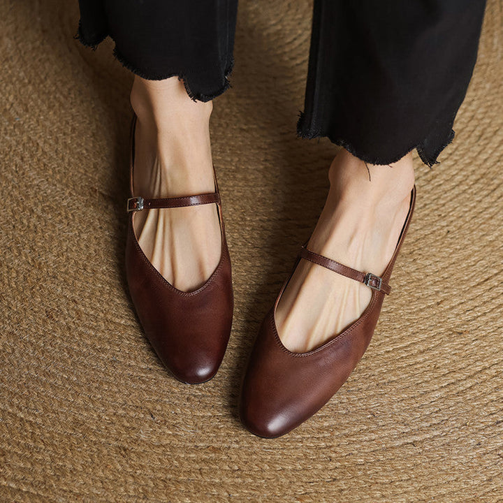 Merisa | Elegant Brown Leather Mary Jane Mules With Cushioned Insole
