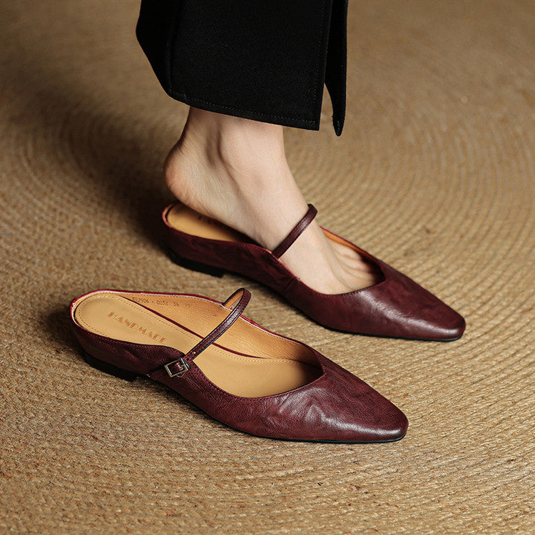 Elyse | Elegant Pointed Toe Mary Jane Leather Mules