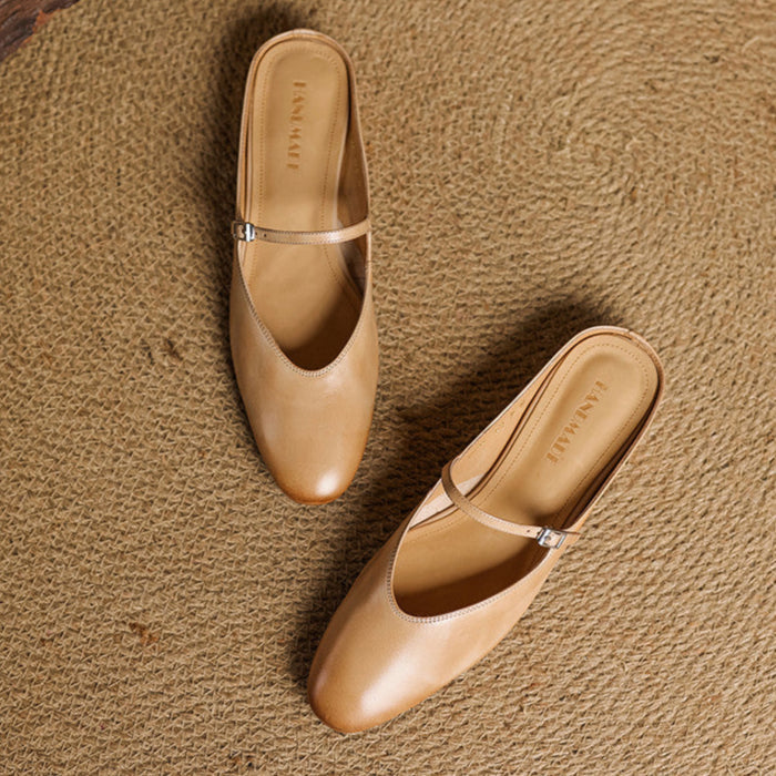 Merisa | Elegant Brown Leather Mary Jane Mules With Cushioned Insole