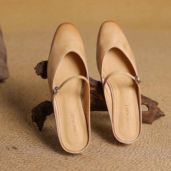 Merisa | Elegant Brown Leather Mary Jane Mules With Cushioned Insole