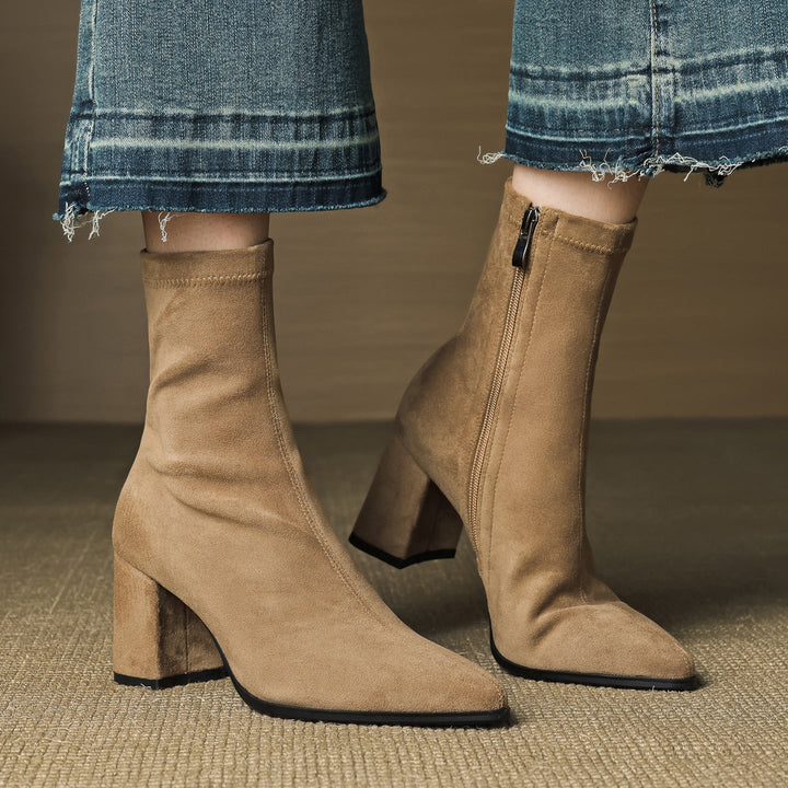 Alora | Stylish Brown Suede Block Heel Ankle Boots