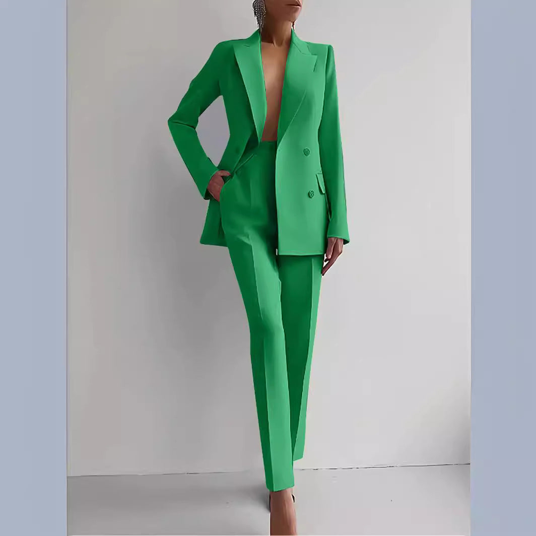 Imogen | Chic Tailored Blazer And Trousers Set With Deep V-Neck