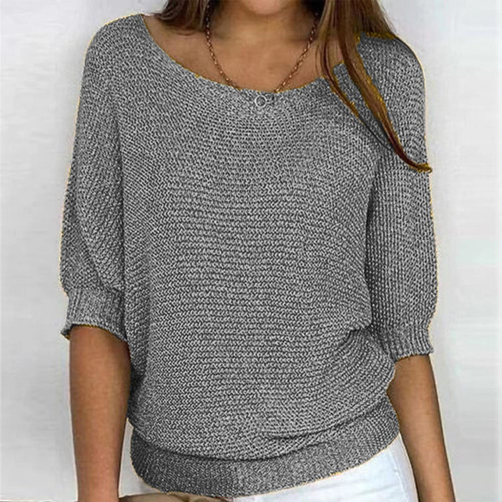 Eliana | Lightweight Gray Knit Sweater With Three Quarter Sleeves