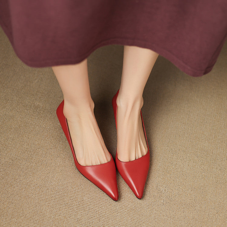 Vienna | Elegant Pointed Toe Red Leather Kitten Heel Pumps