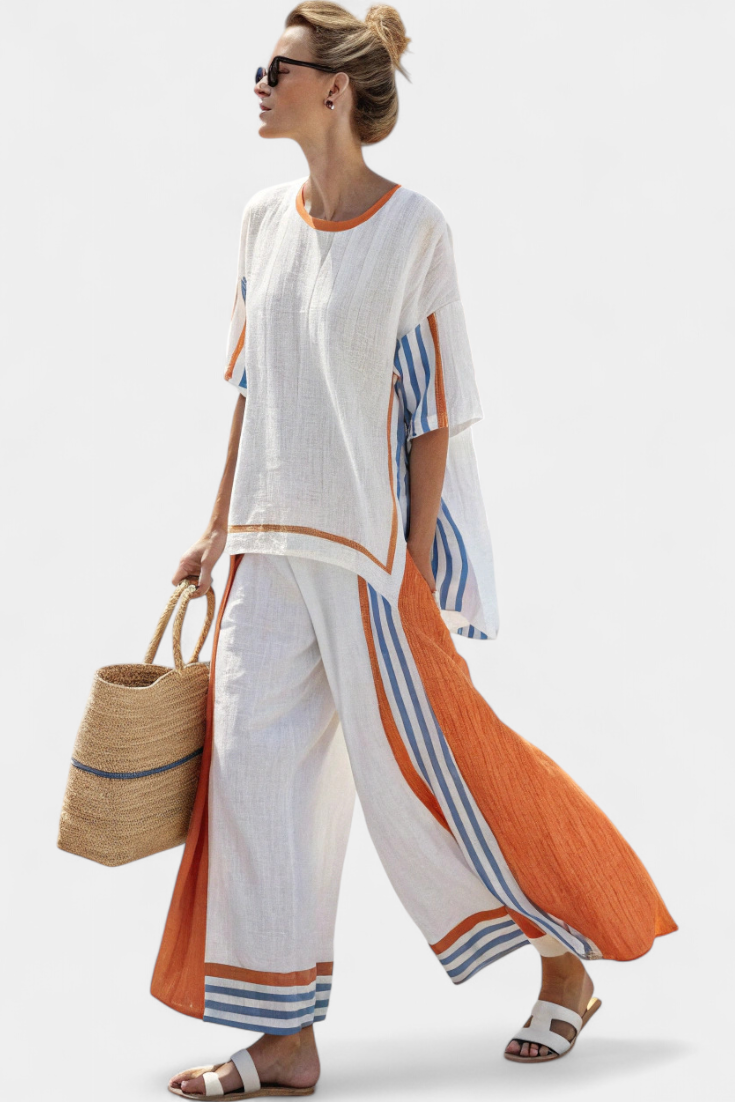 Iris | Elegant Oversized Striped Linen Two-Piece Set