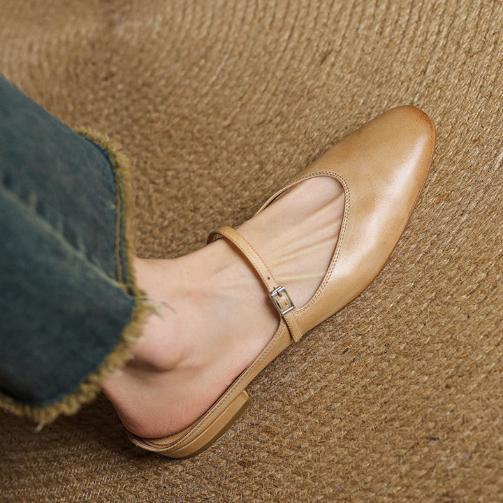 Merisa | Elegant Brown Leather Mary Jane Mules With Cushioned Insole