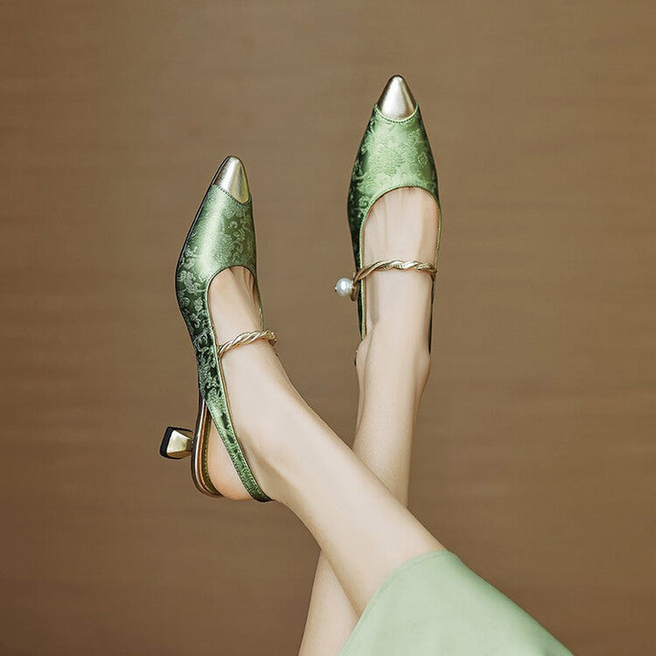 Savana | Elegant Pearl Accent Pointed Toe Kitten Heels