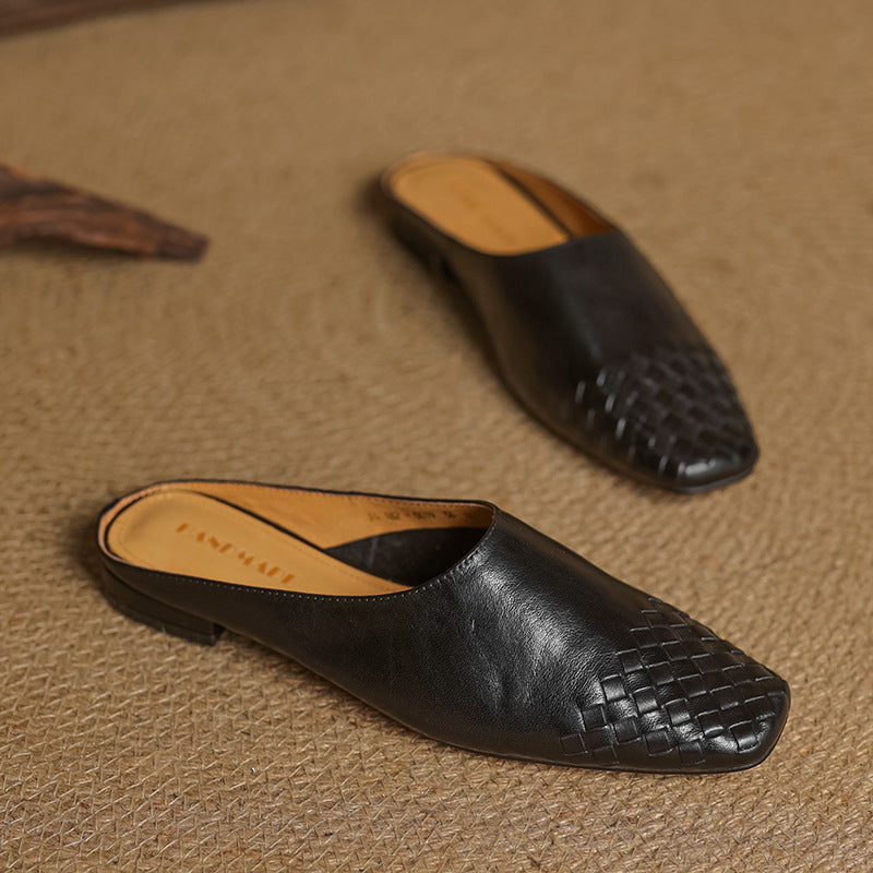 Aria | Chic Woven Leather Slip-On Mules