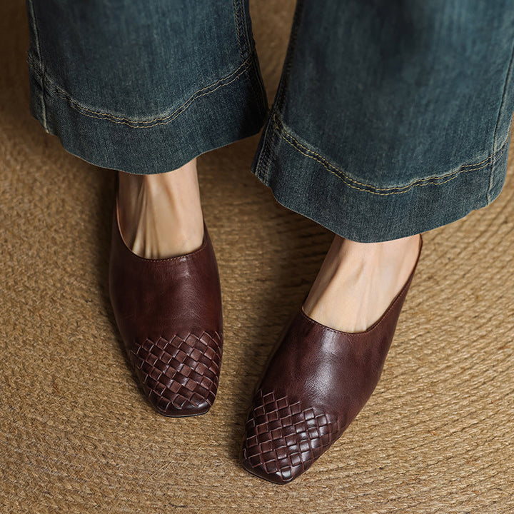 Penelope | Chic Woven Leather Mules With Slip-On Comfort