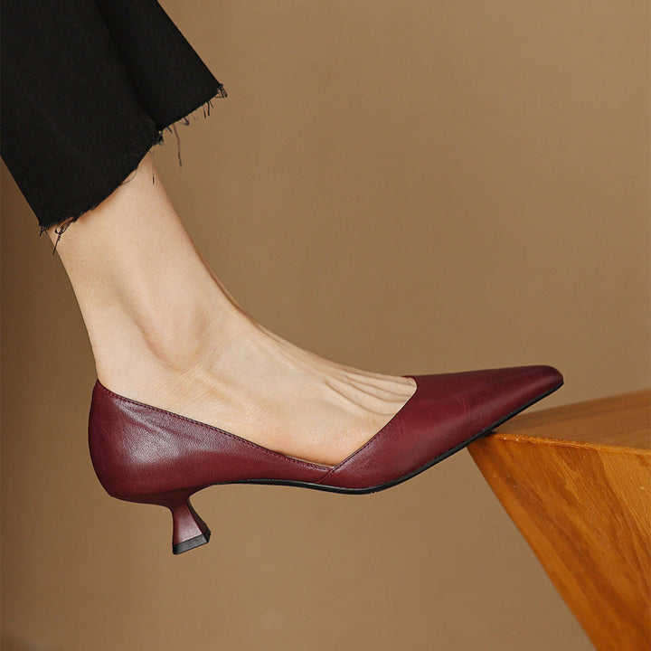 Elena | Elegant Pointed Toe Leather Kitten Heels