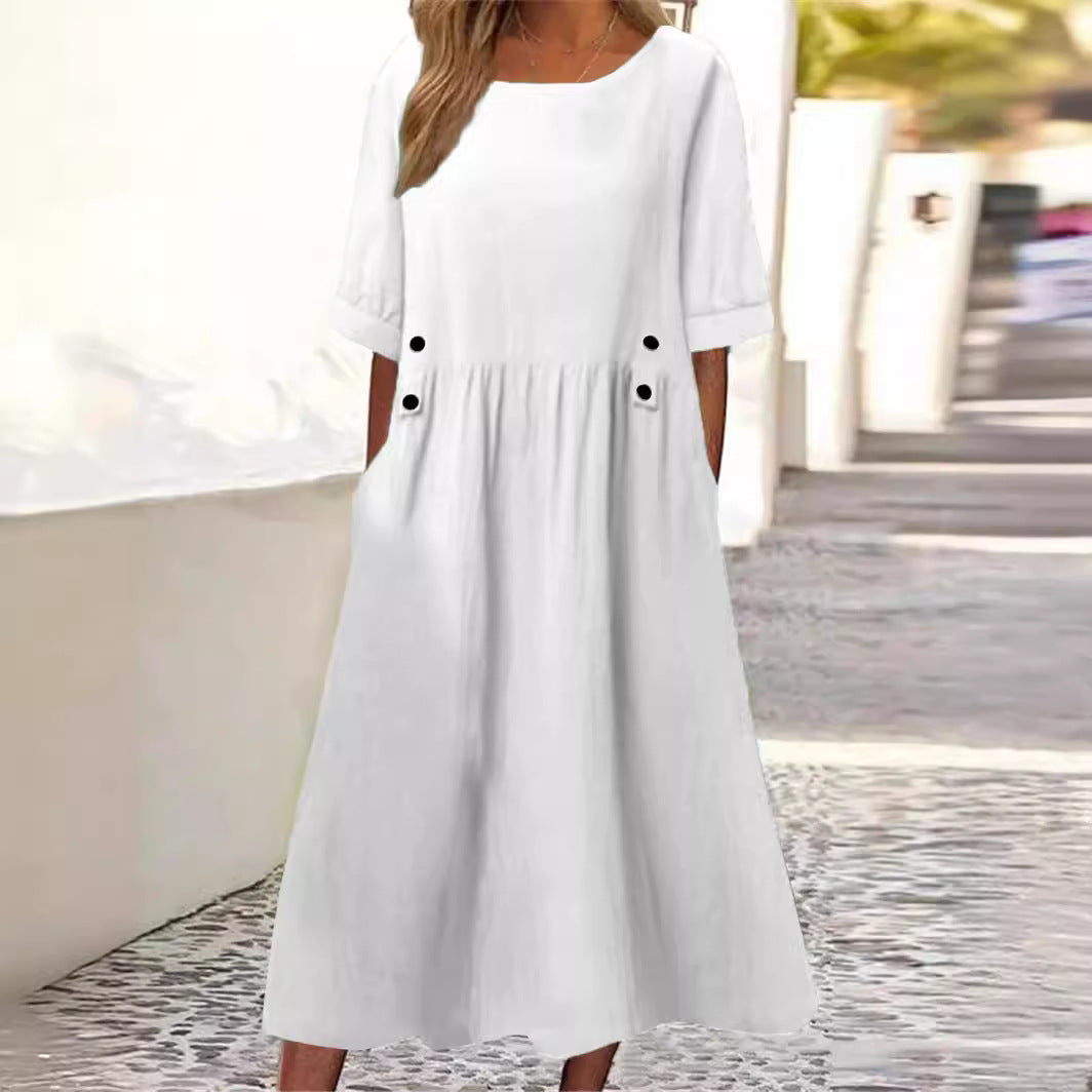 Amelina | Chic Cotton Linen Maxi Dress With Button Details