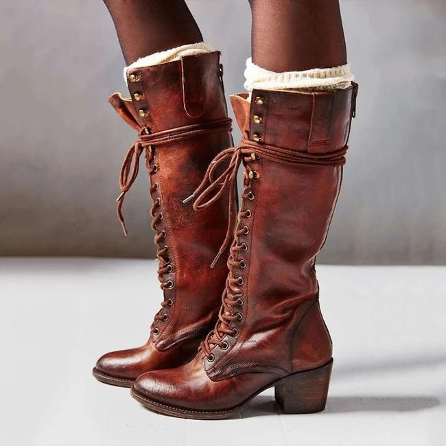 Bella | Chic Leather Knee Boots with Laces