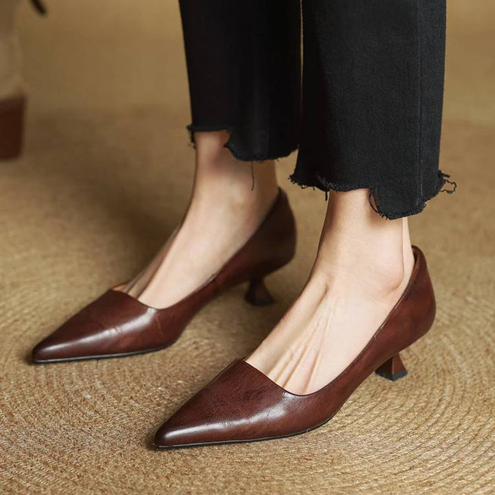 Cordelia | Elegant Pointed Toe Genuine Leather Kitten Heels