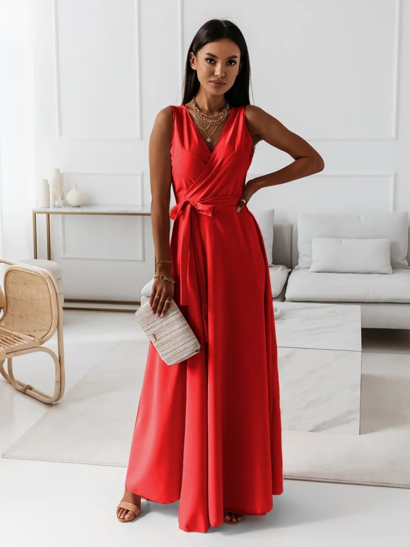 Blaire | Elegant V-Neck Sleeveless Wrap Maxi Dress