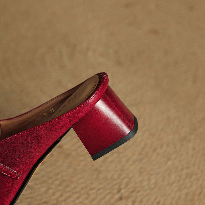Leona | Elegant Square Toe Block Heel Leather Mules