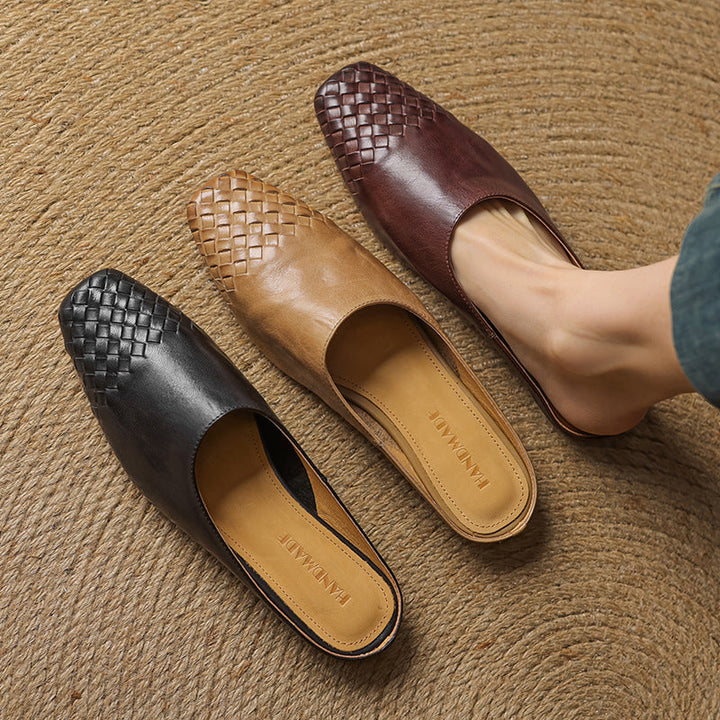 Aria | Chic Woven Leather Slip-On Mules